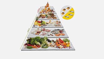 Die Ernährungspyramide gliedert Nahrungsmittel in Gruppen und zeigt, welche wir öfter essen sollten und welche nur in gewissen Maßen. 